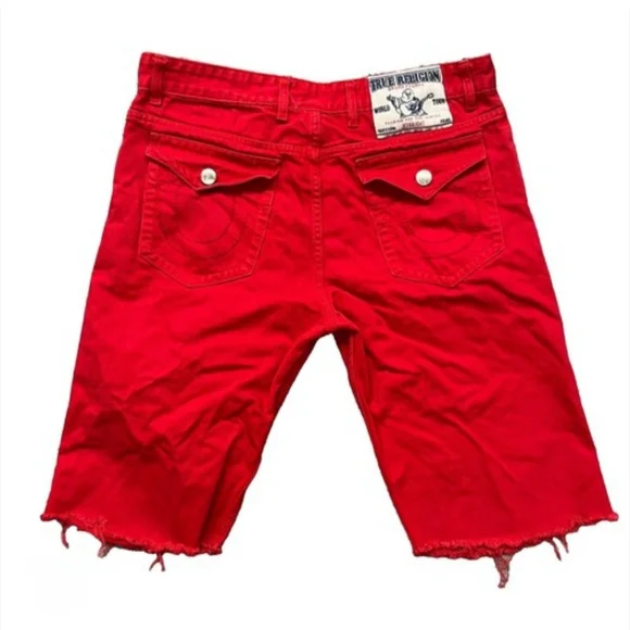 Men's True Religion Ricky Red Denim Shorts - Picture 4 of 11
